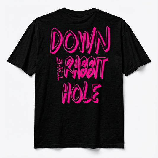 DOWN THE RABBIT HOLE OVERSIZED T-SHIRT BLACK - PINK LOGO