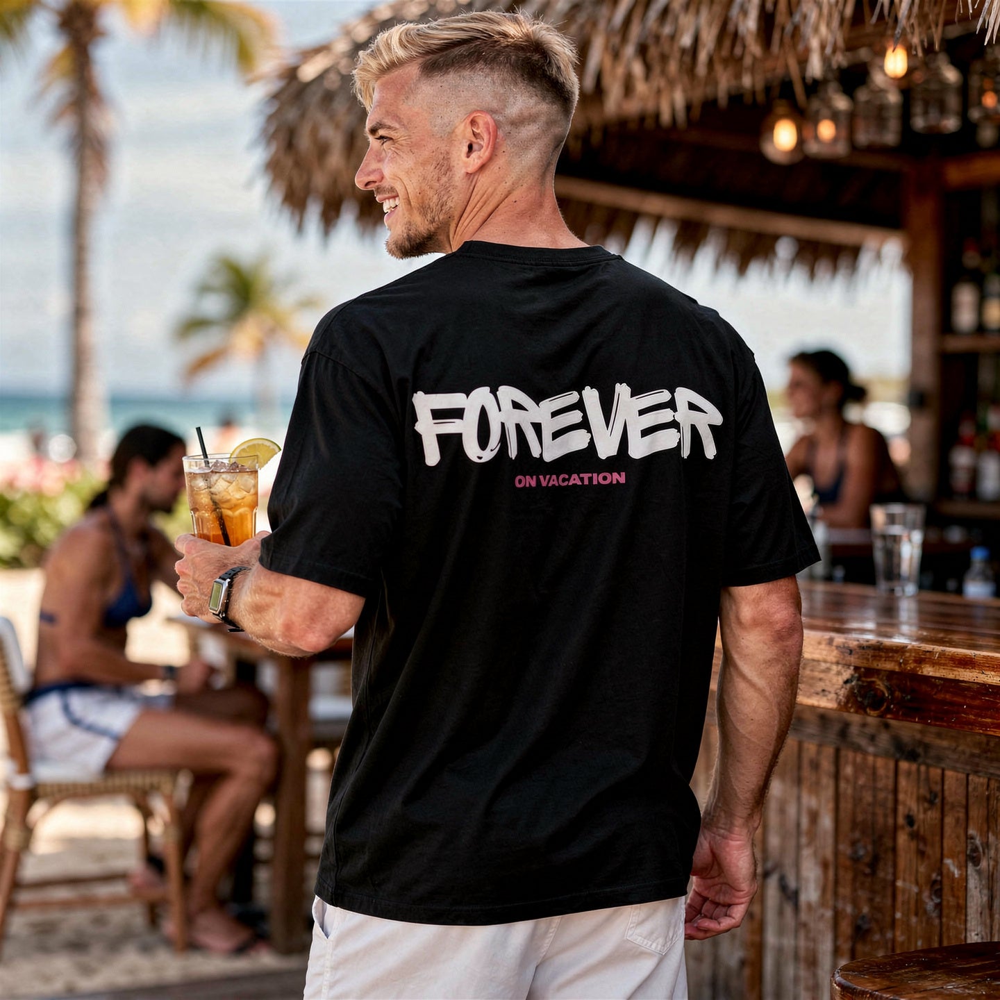 FOREVER ON VACATION OVERSIZED T-SHIRT BLACK